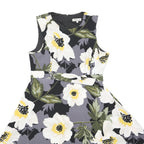 DEBENHAMS Womens Black & Grey Floral Belted Day Dress Polyester Blend Sleeveless