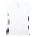 ADIDAS Womens White & Black Polyester Blend T-Shirt L Short Sleeve V-Neck Sports
