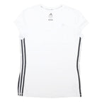 ADIDAS Womens White & Black Polyester Blend T-Shirt L Short Sleeve V-Neck Sports