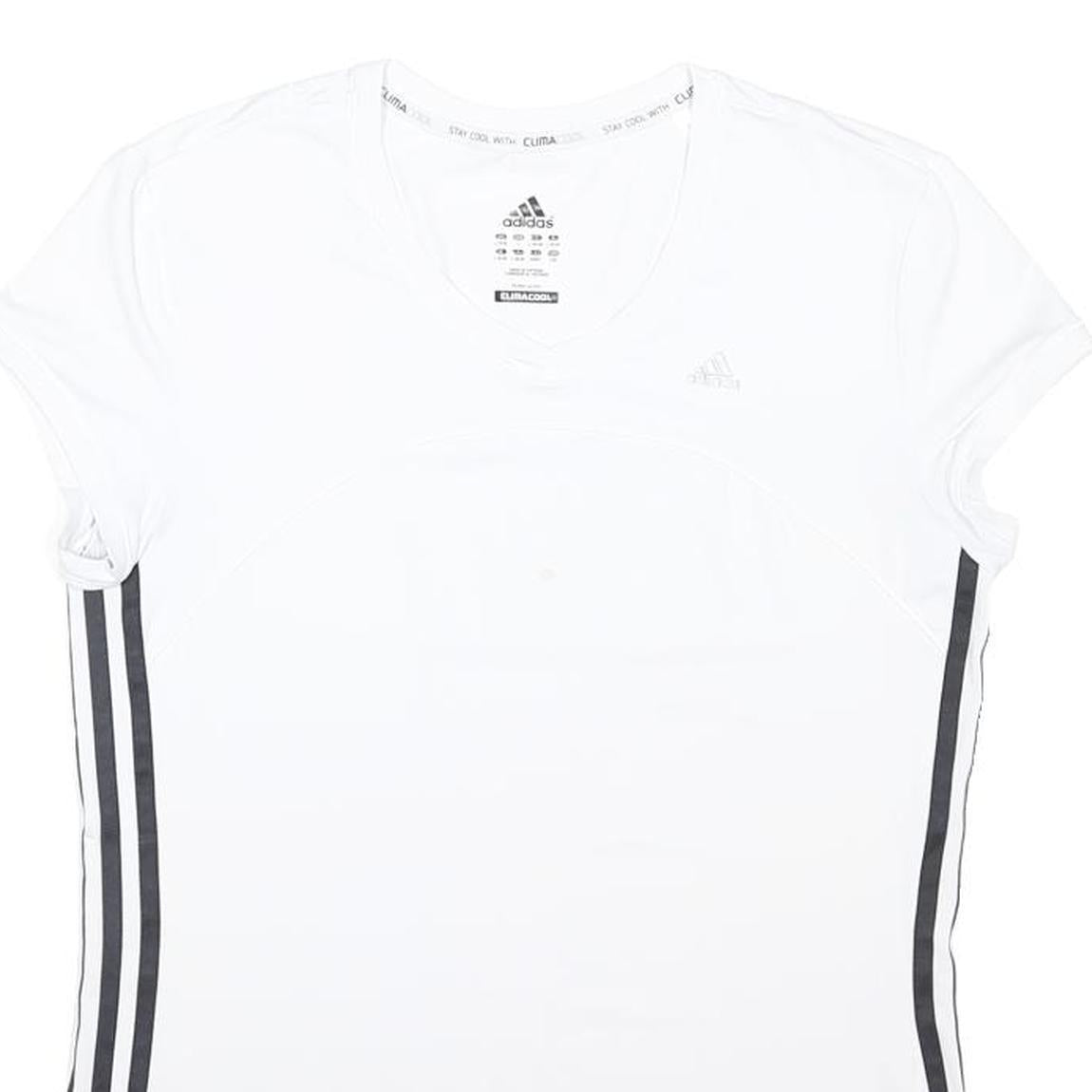 ADIDAS Womens White & Black Polyester Blend T-Shirt L Short Sleeve V-Neck Sports