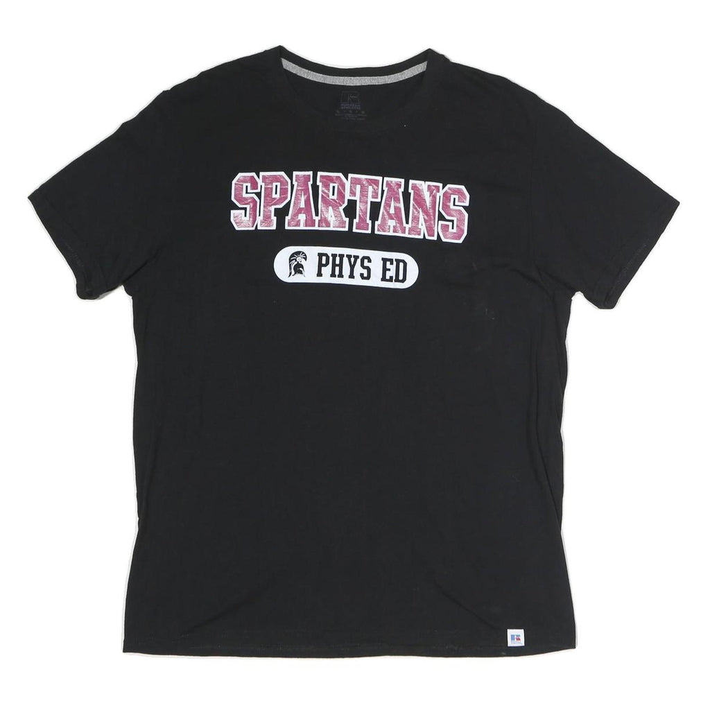 RUSSELL ATHLETIC Womens Black Spartans Graphic T-Shirt L Short Sleeve Crew Neck