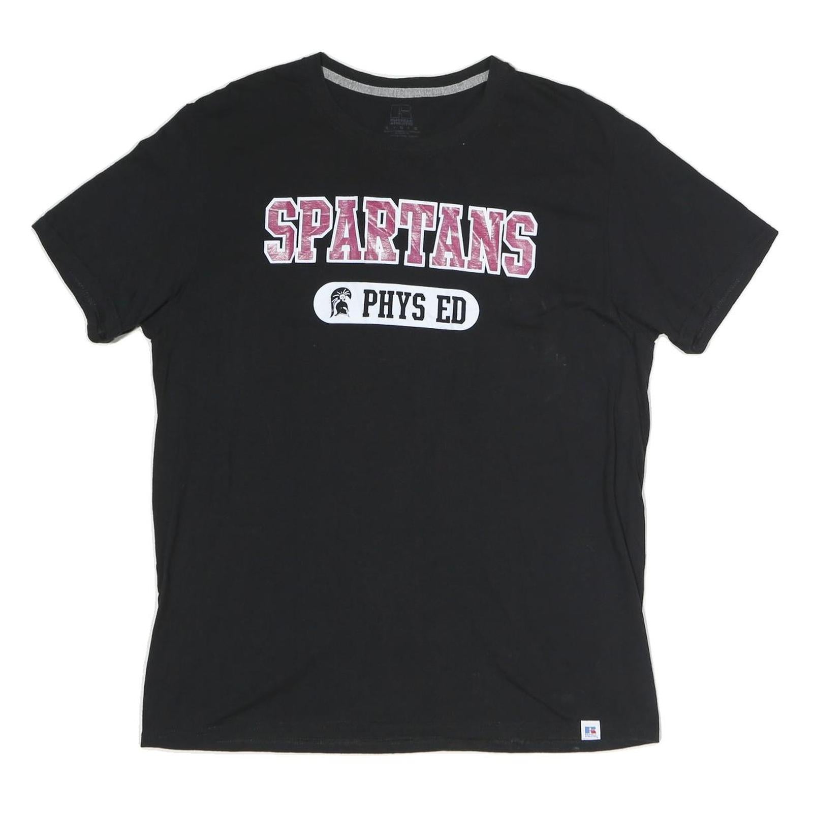 RUSSELL ATHLETIC Womens Black Spartans Graphic T-Shirt L Short Sleeve Crew Neck