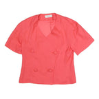 PIER BE PARIS Womens Coral Double Breasted Short Sleeve V-Neck Cotton Blend Top