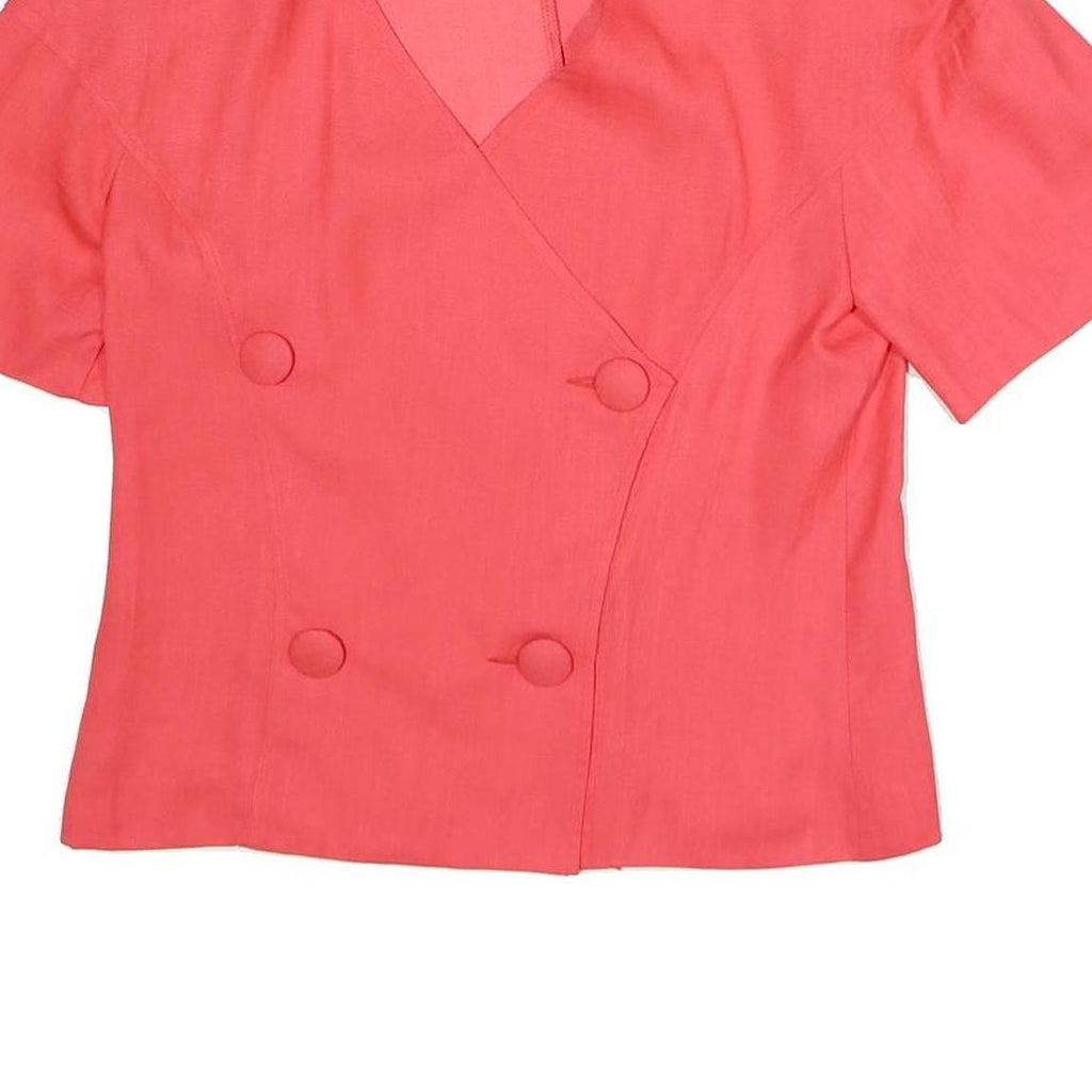 PIER BE PARIS Womens Coral Double Breasted Short Sleeve V-Neck Cotton Blend Top