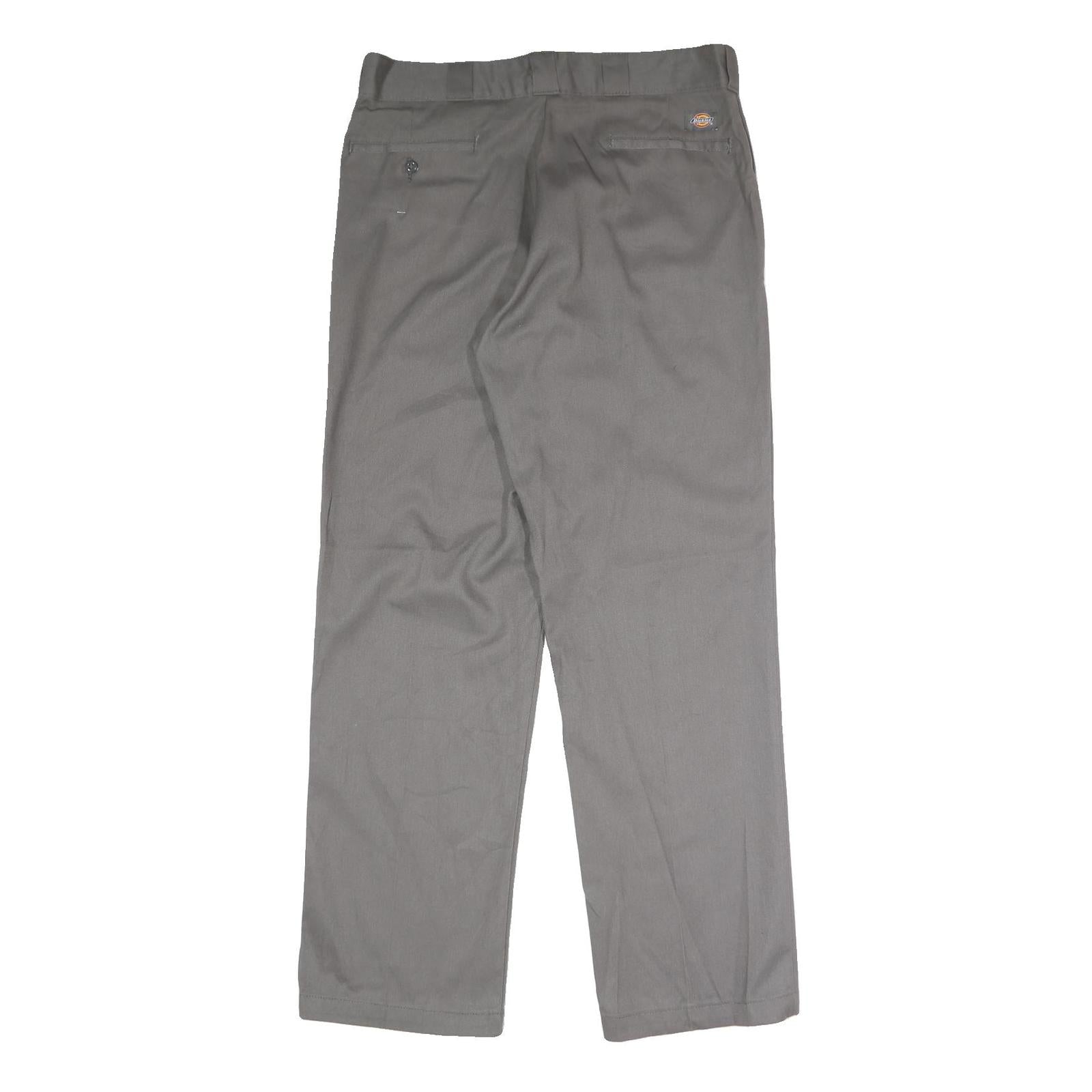 DICKIES Mens Polyester Blend Grey Classic Straight Trousers W36 L32 Workwear Zip