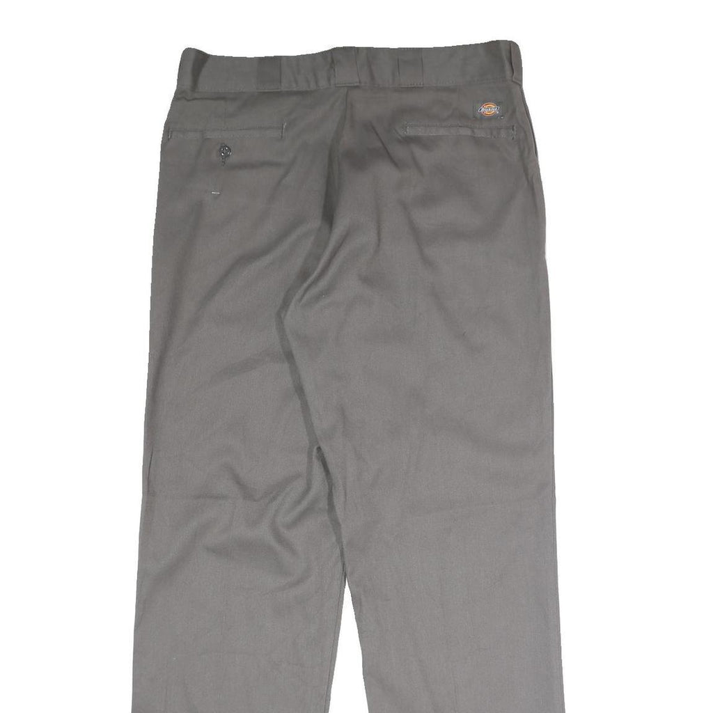 DICKIES Mens Polyester Blend Grey Classic Straight Trousers W36 L32 Workwear Zip