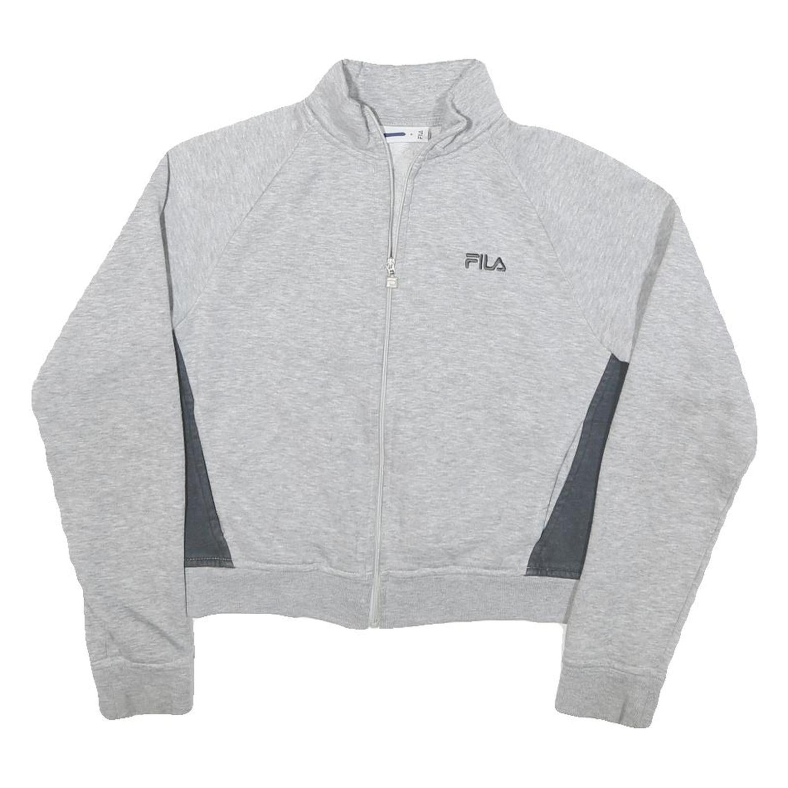 FILA Womens Grey Cotton Blend Zip Jacket UK 8 Casual Sportswear Panelled