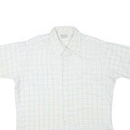 GINO FABRINI Mens White & Blue Checked Shirt Cotton Blend XL Casual Short Sleeve