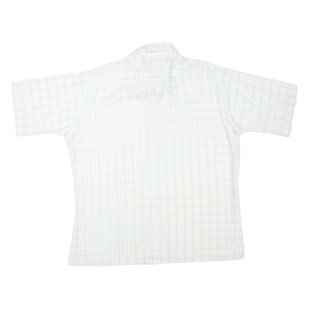GINO FABRINI Mens White & Blue Checked Shirt Cotton Blend XL Casual Short Sleeve