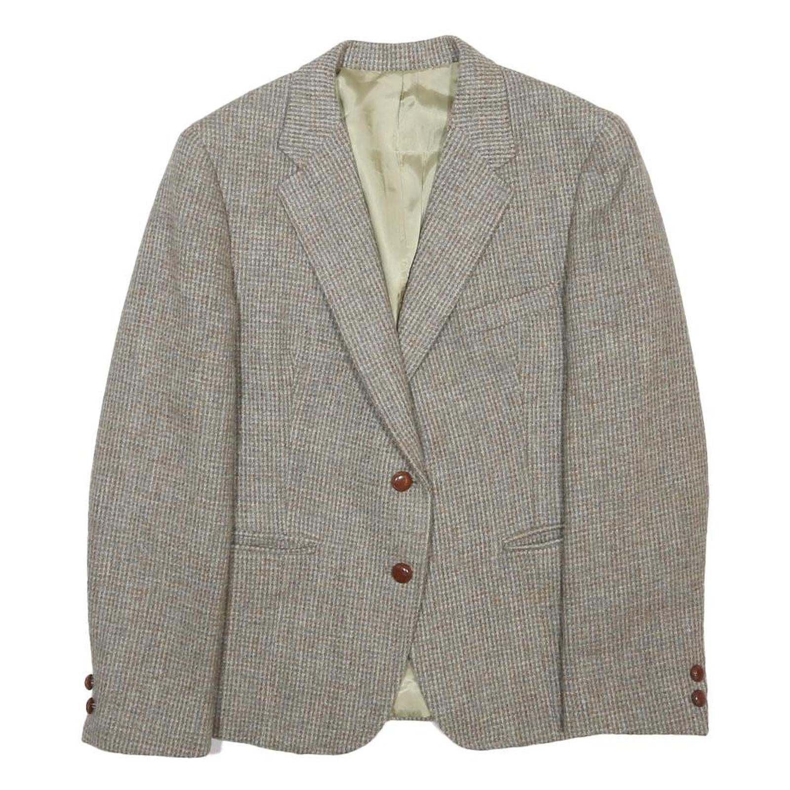HARRIS TWEED Mens Beige Wool Classic Jacket M Woven Button Plain Tweed
