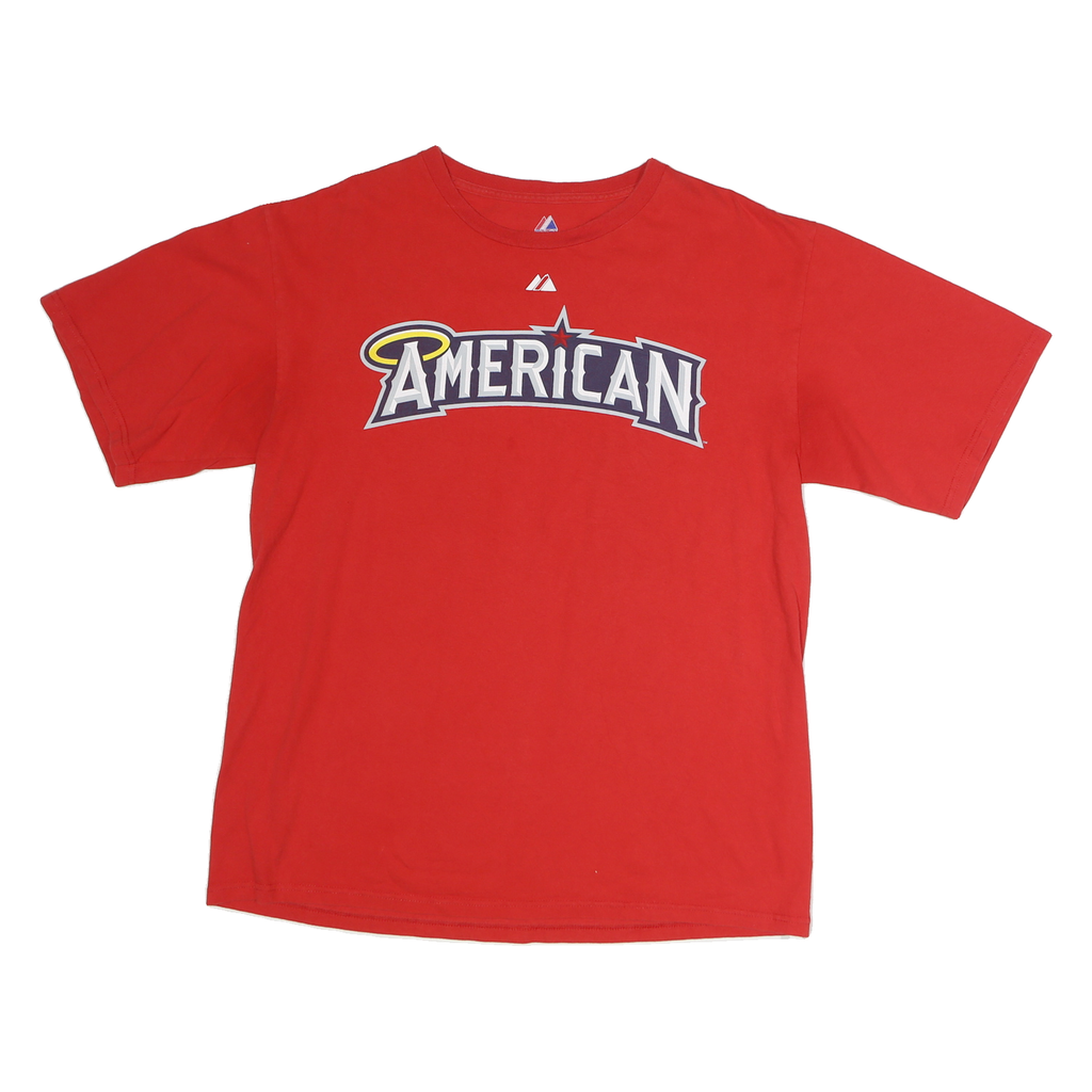 MAJESTIC Mens Red American Graphic T-Shirt L Short Sleeve Crew Neck Sporty