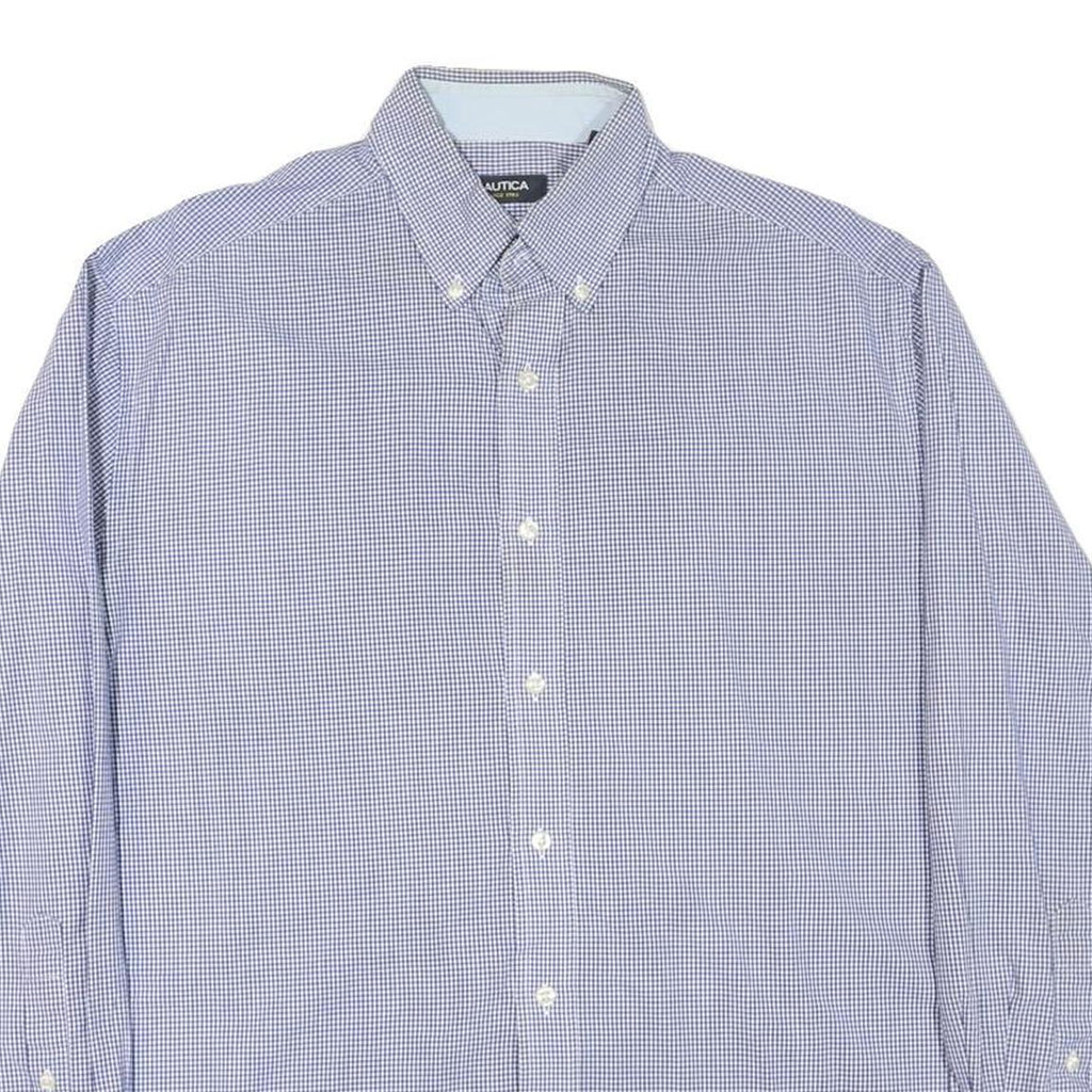 NAUTICA Mens Blue Check Shirt L Classic Button-Down Long Sleeve Cotton Blend