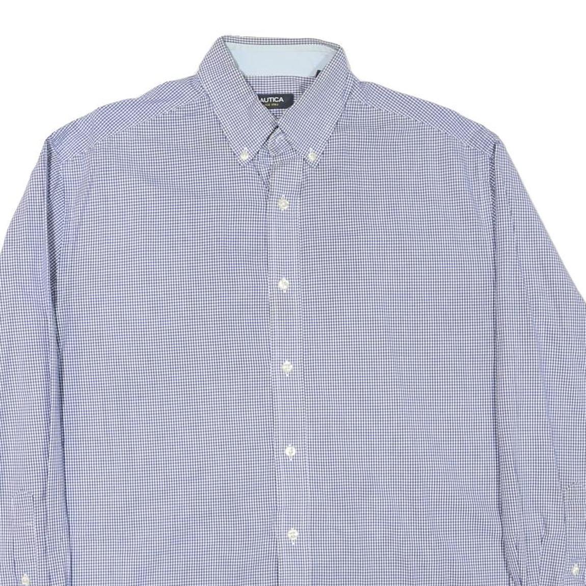 NAUTICA Mens Blue Check Shirt L Classic Button-Down Long Sleeve Cotton Blend