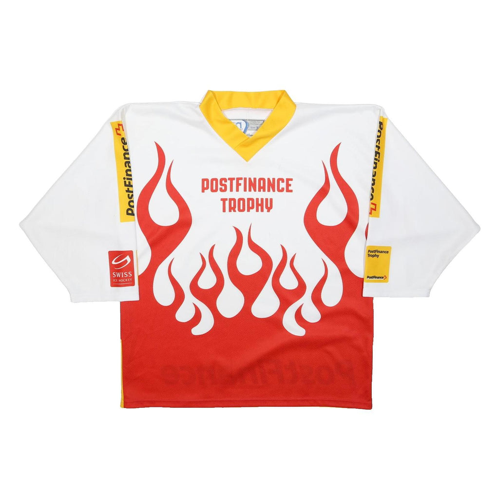 OSCHNER HOCKEY Mens White & Red PostFinance Trophy Hockey T-Shirt S Long Sleeve