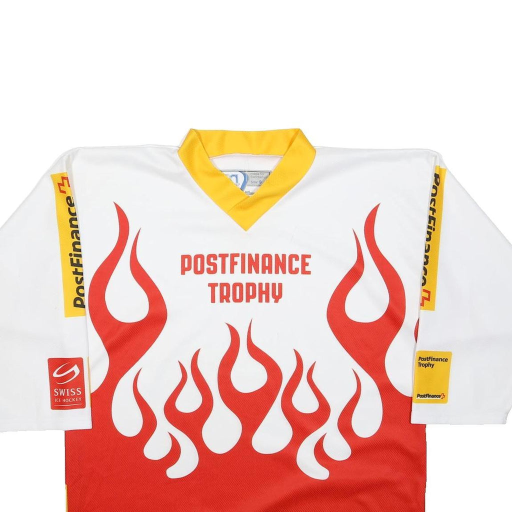 OSCHNER HOCKEY Mens White & Red PostFinance Trophy Hockey T-Shirt S Long Sleeve