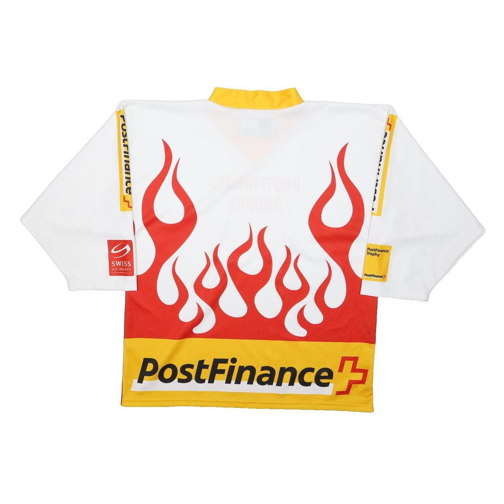 OSCHNER HOCKEY Mens White & Red PostFinance Trophy Hockey T-Shirt S Long Sleeve