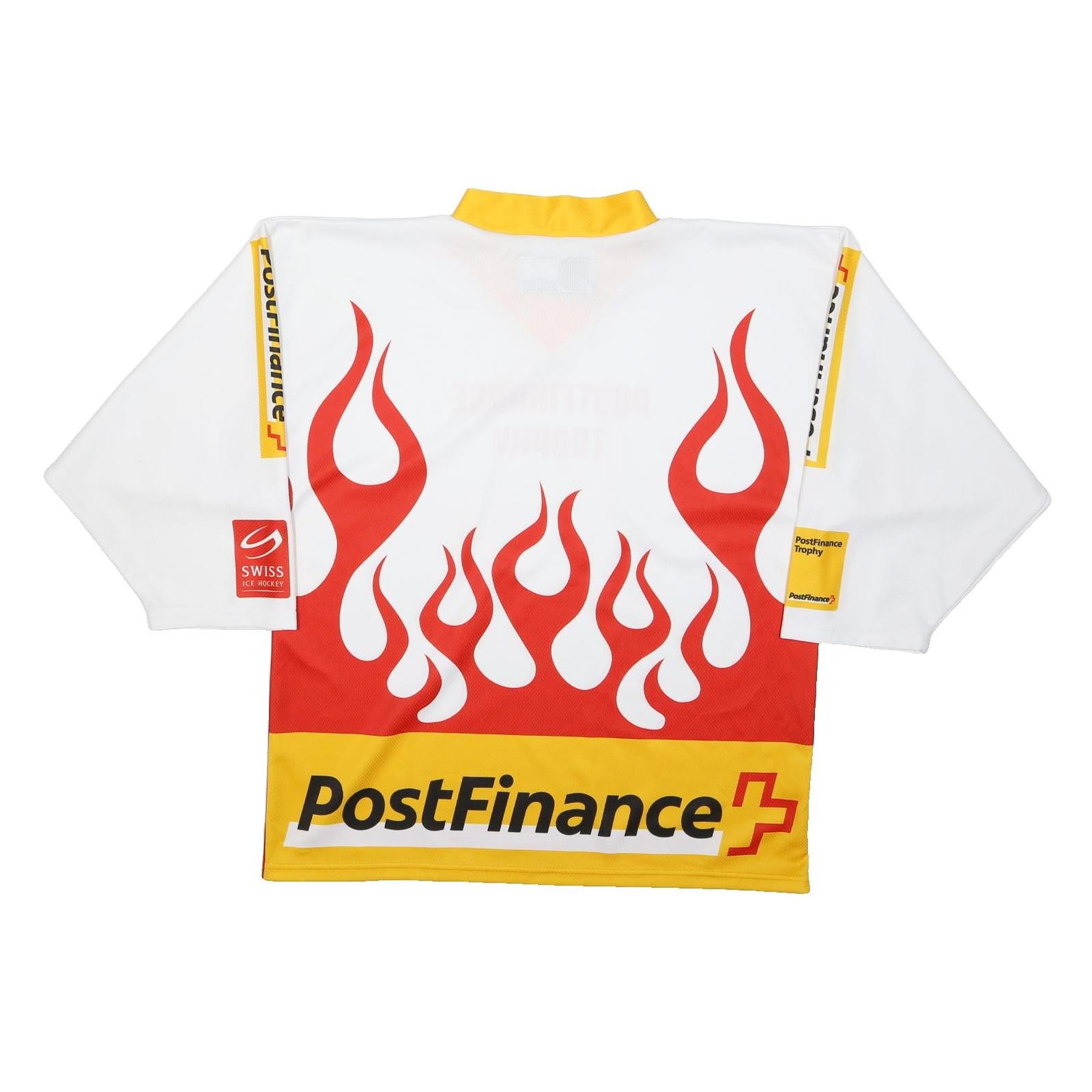 OSCHNER HOCKEY Mens White & Red PostFinance Trophy Hockey T-Shirt S Long Sleeve