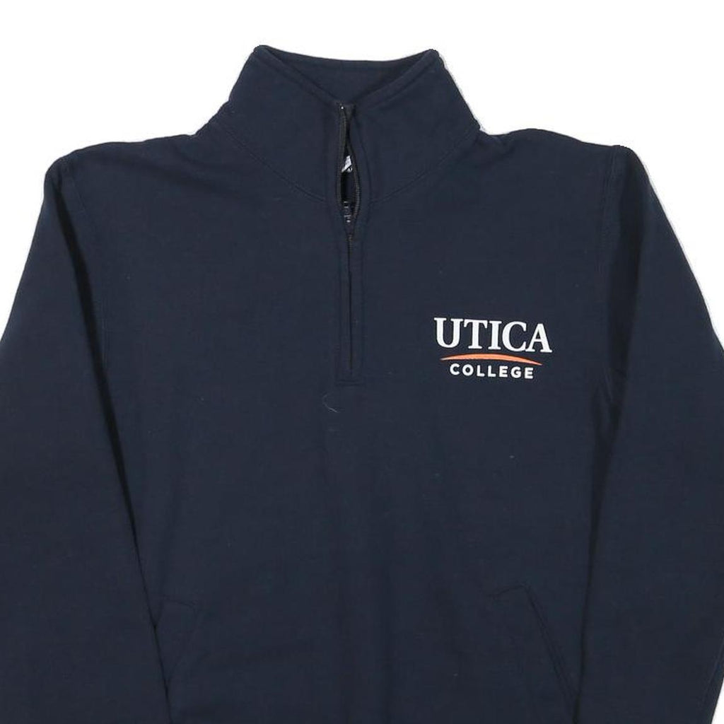 CHAMPION Mens Navy Blue Utica College Pullover Sweatshirt S Quarter Zip