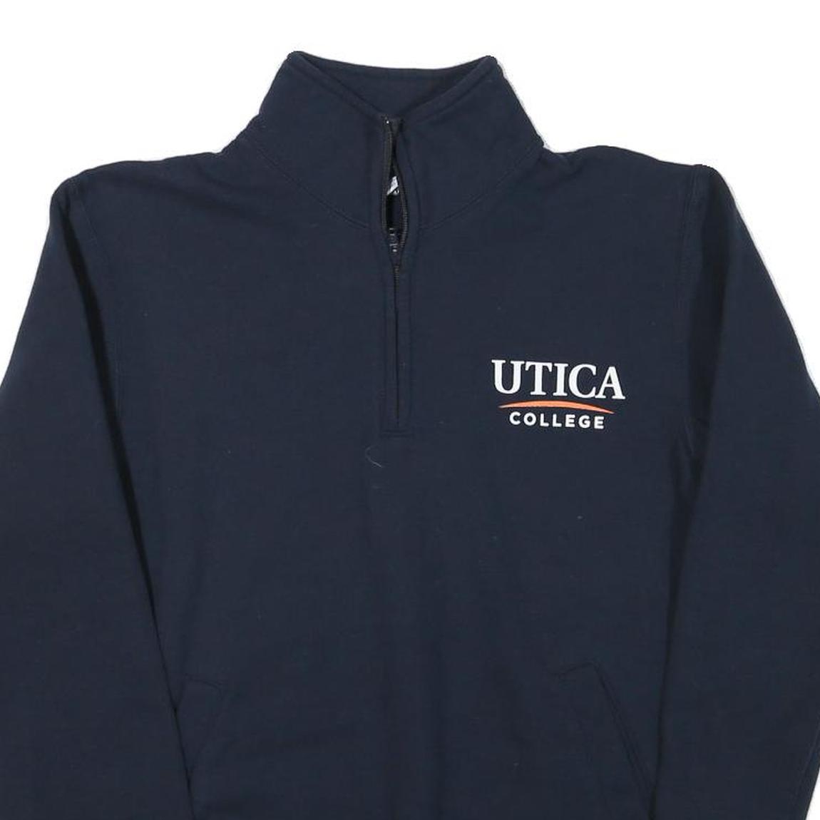 CHAMPION Mens Navy Blue Utica College Pullover Sweatshirt S Quarter Zip