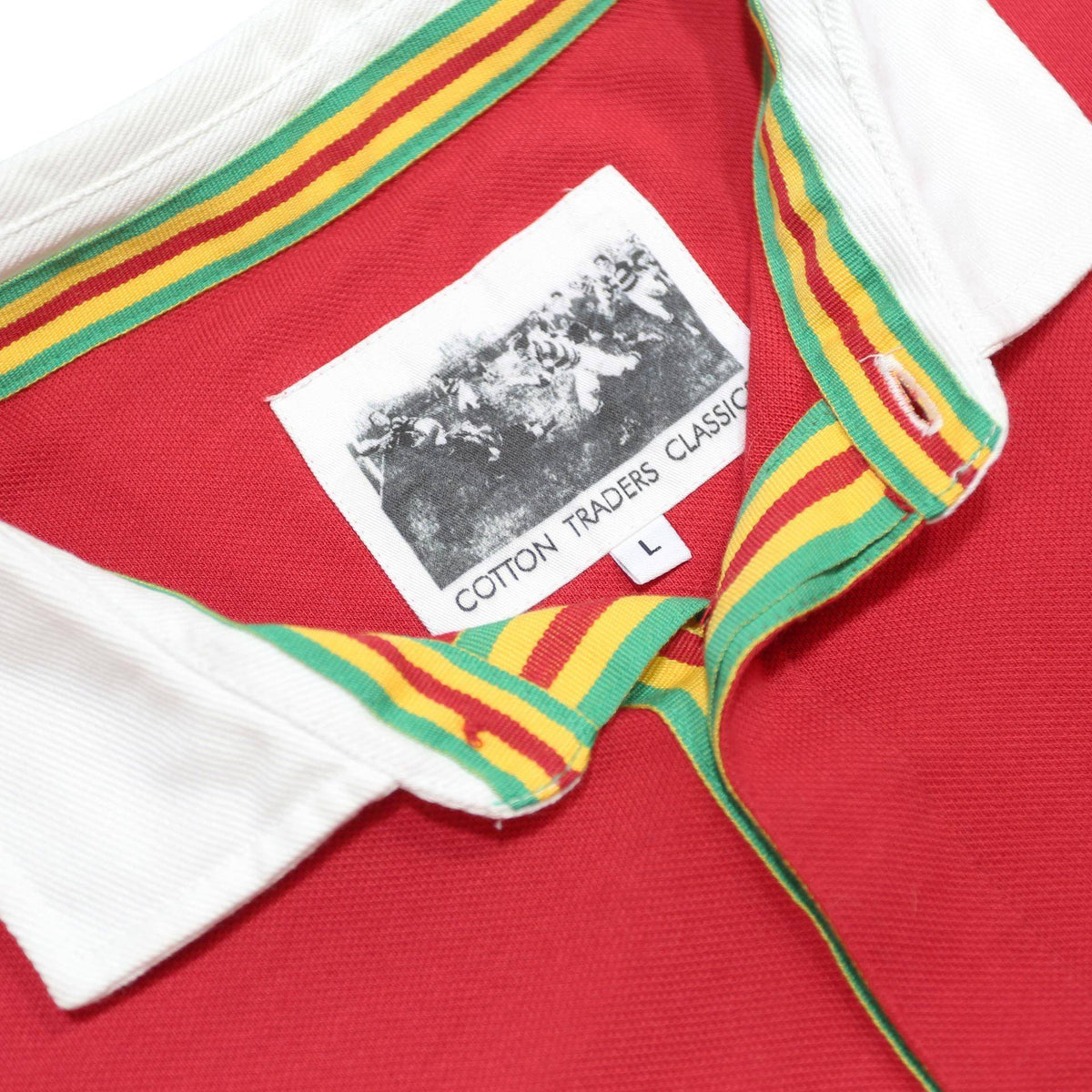COTTON TRADERS Mens Red White Green Stripe Short Sleeve Polo Shirt L Casual