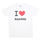 LM Mens White I Heart Racing Graphic T-Shirt L Short Sleeve Crew Neck