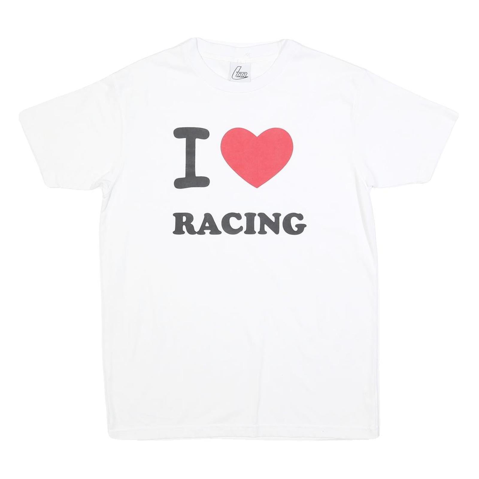 LM Mens White I Heart Racing Graphic T-Shirt L Short Sleeve Crew Neck