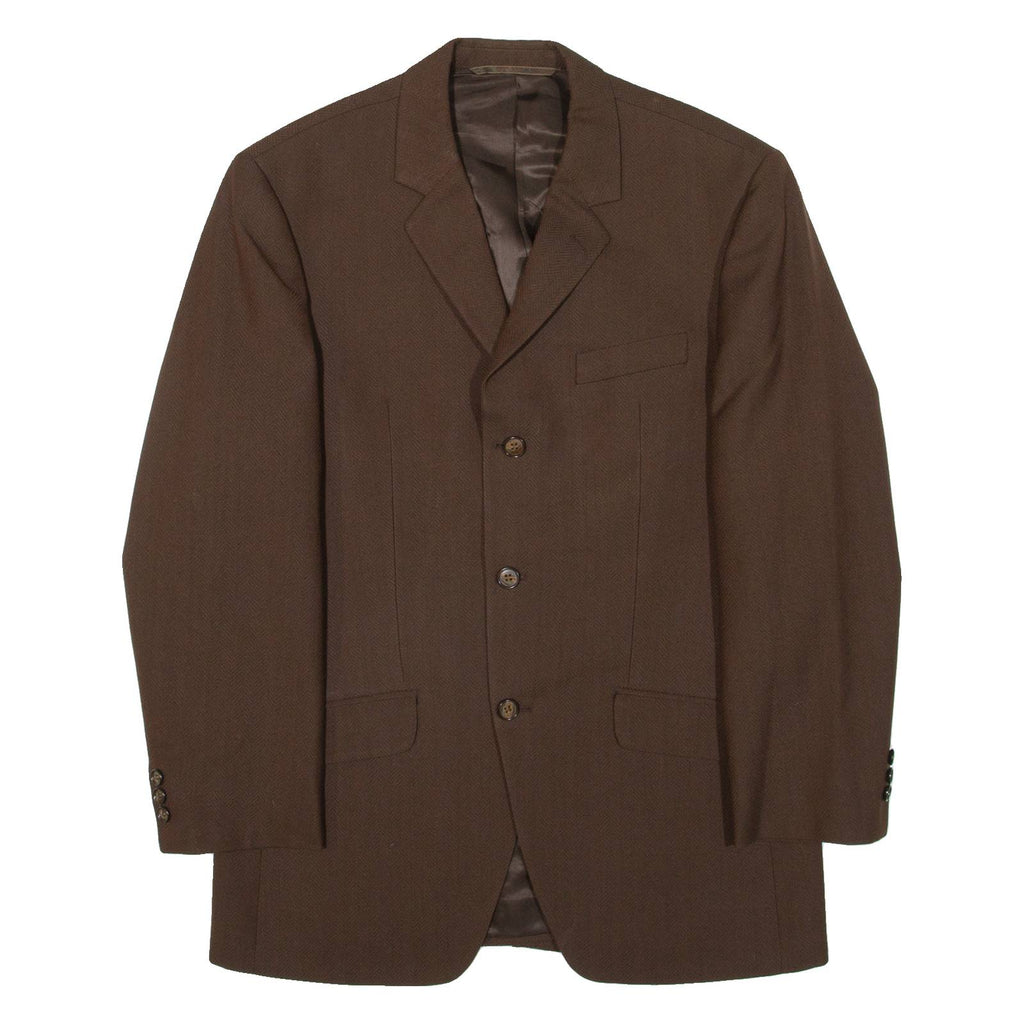 Mens Blazer Jacket Brown Knit Wool Herringbone S
