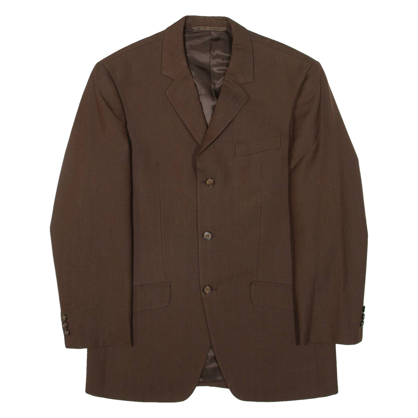 Mens Blazer Jacket Brown Knit Wool Herringbone S