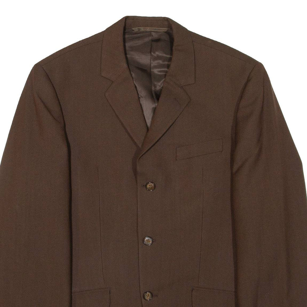 Mens Blazer Jacket Brown Knit Wool Herringbone S
