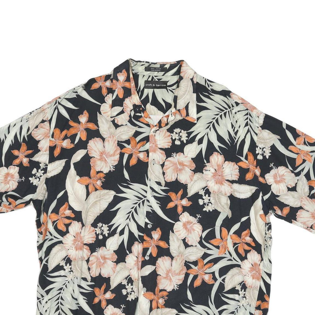 CROFT & BARROW Mens Black & Orange Hawaiian Shirt XL Summer Rayon Floral