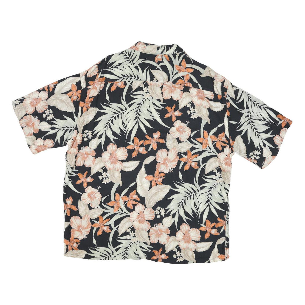 CROFT & BARROW Mens Black & Orange Hawaiian Shirt XL Summer Rayon Floral