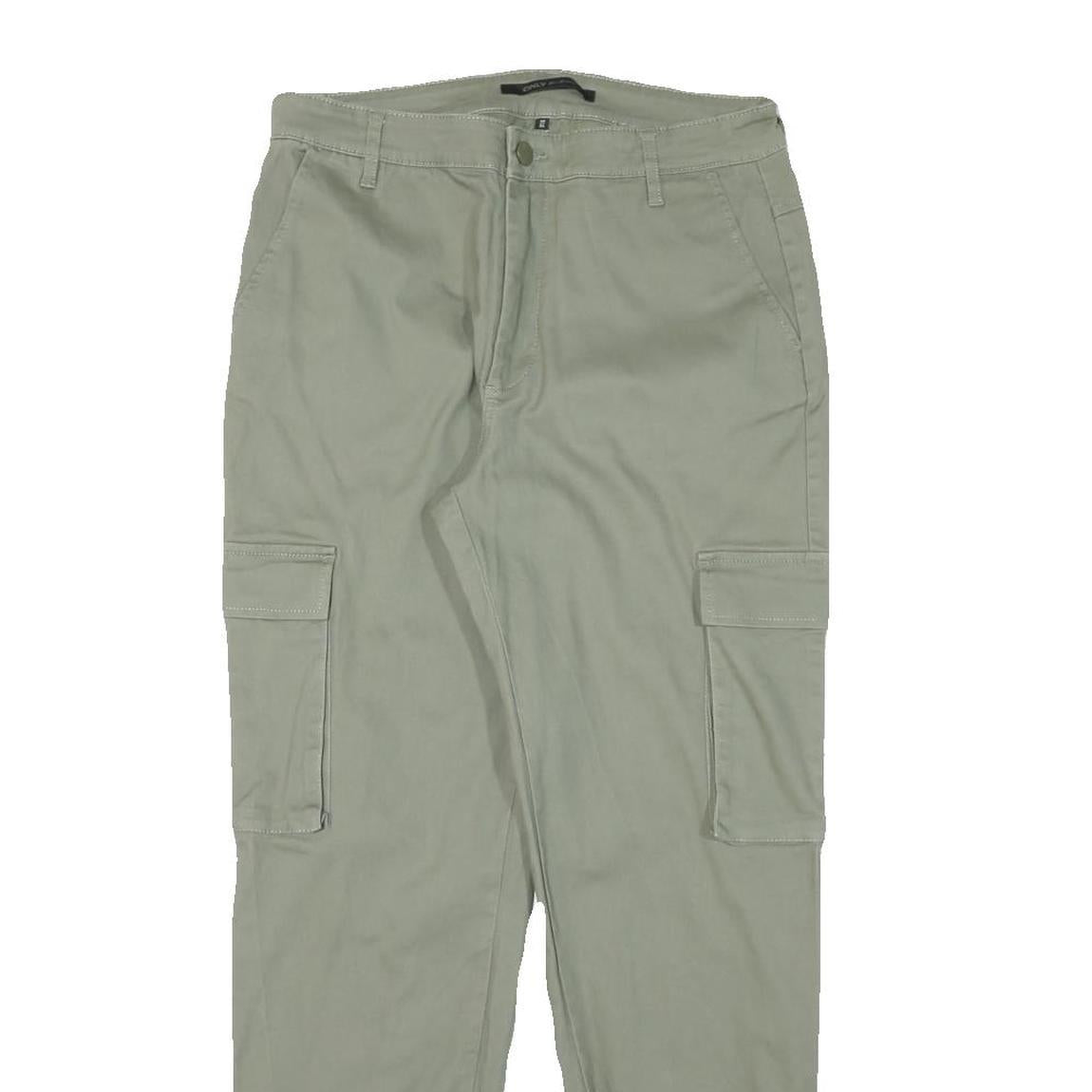 ONLY Womens Cotton Blend Green Relaxed Cargo Tapered Trousers W28 L28