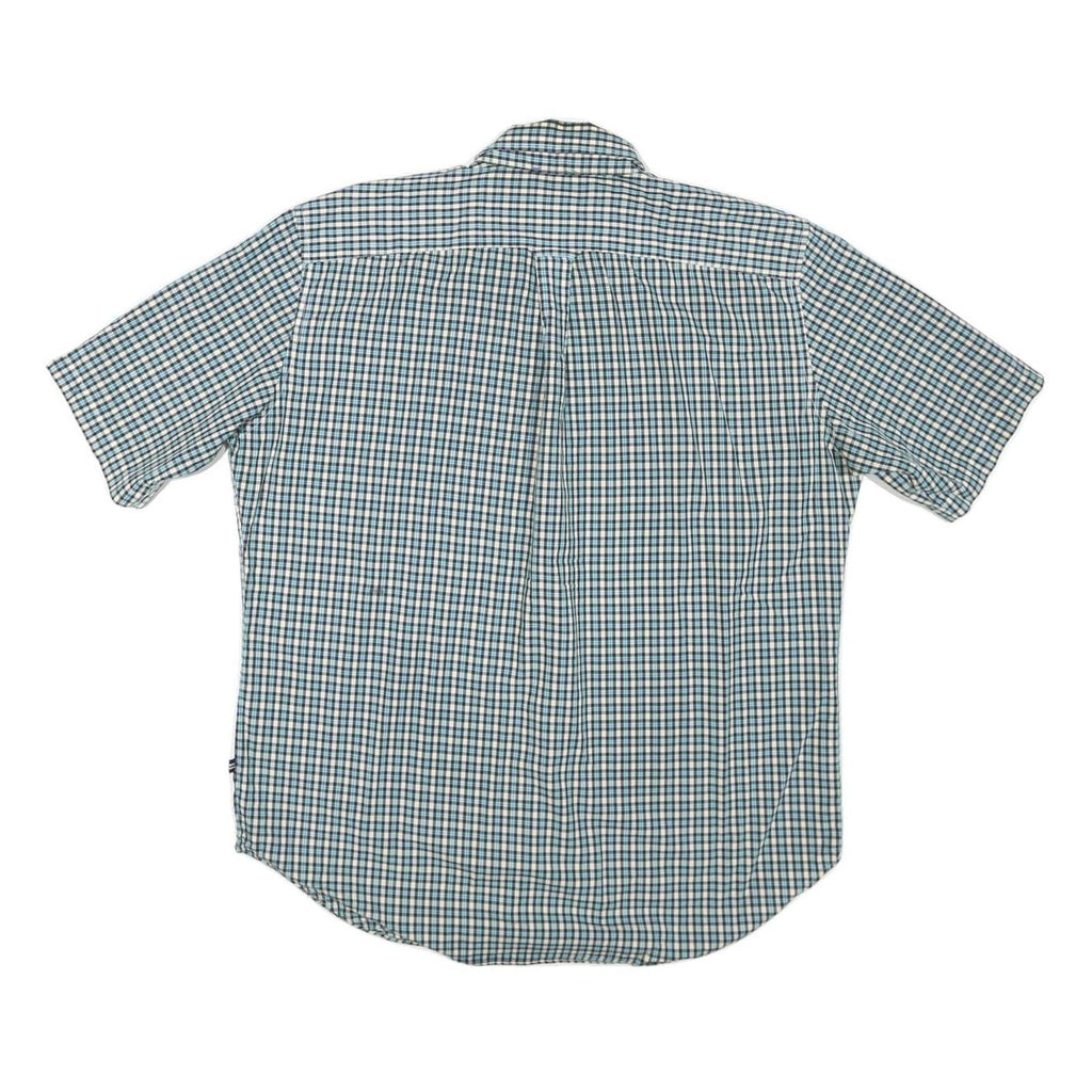 NAUTICA Mens Blue & Cream Check Shirt L Button Down Short Sleeve Cotton Blend