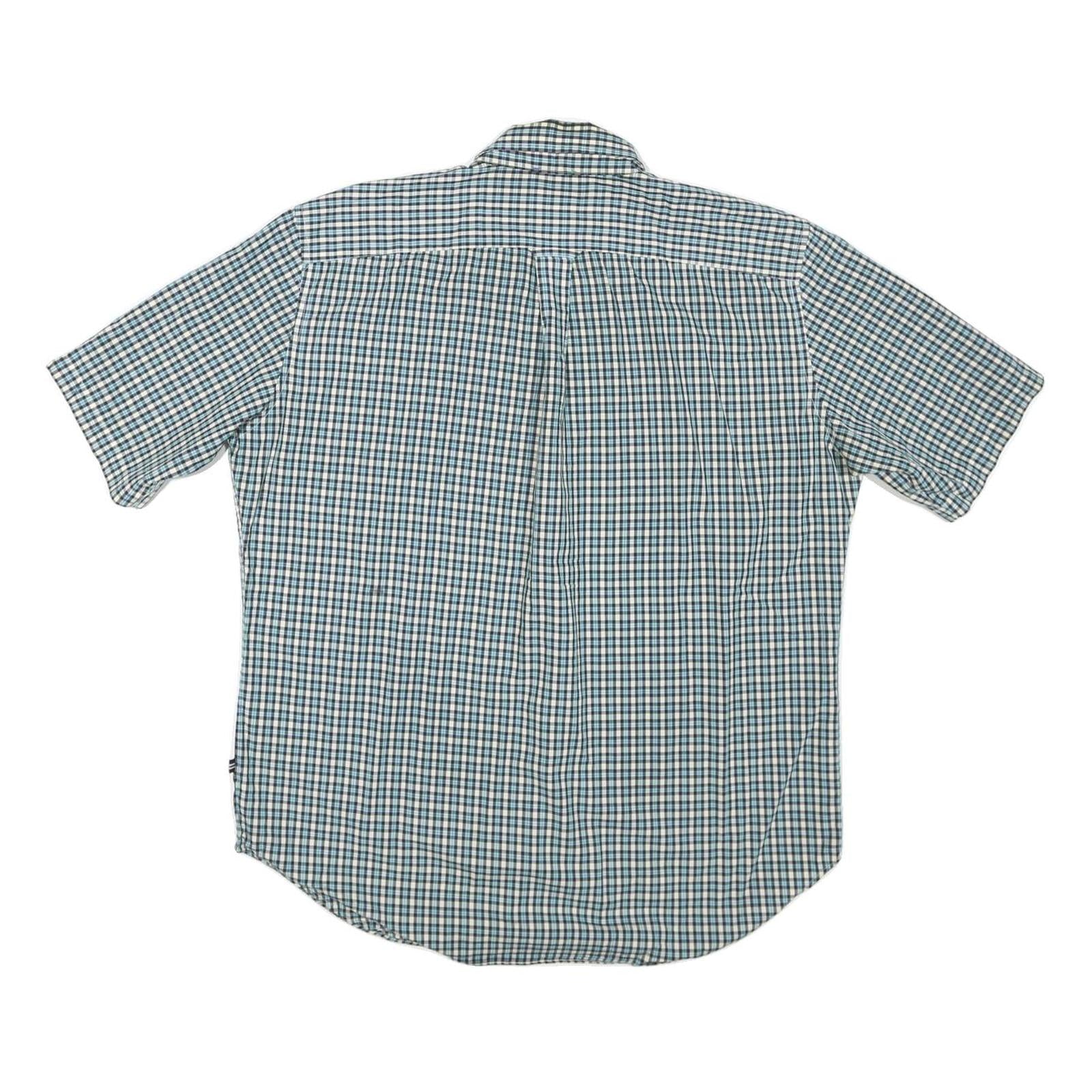 NAUTICA Mens Blue & Cream Check Shirt L Button Down Short Sleeve Cotton Blend