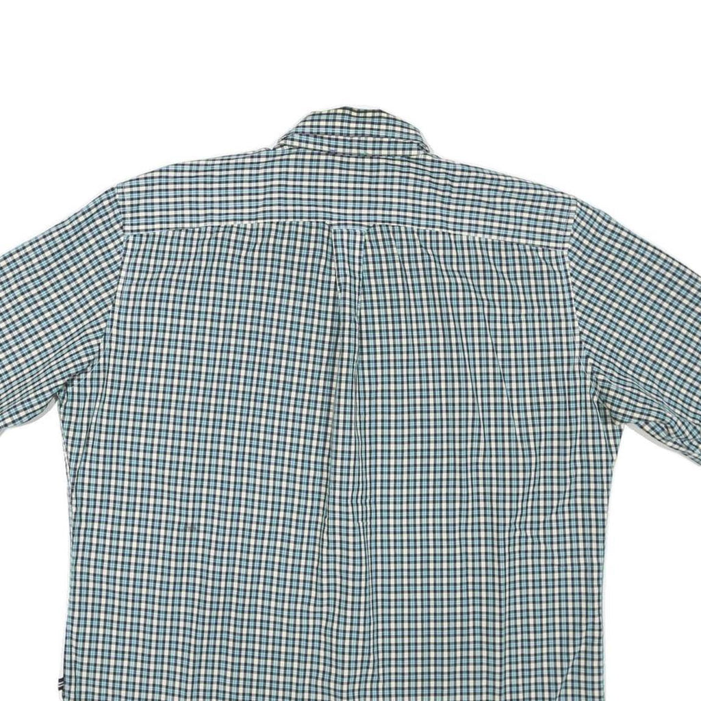 NAUTICA Mens Blue & Cream Check Shirt L Button Down Short Sleeve Cotton Blend