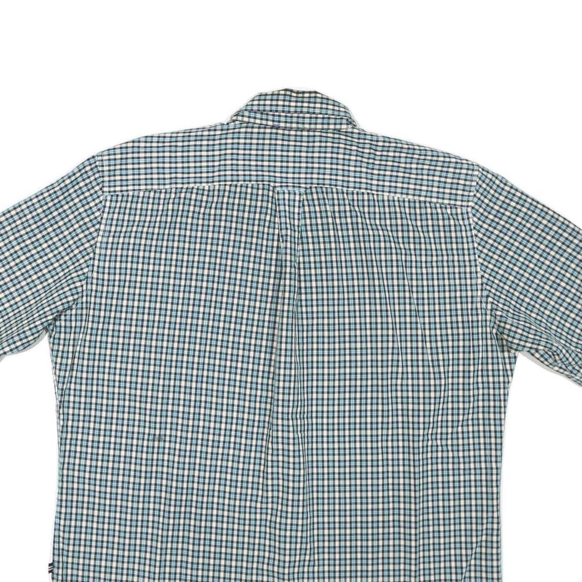 NAUTICA Mens Blue & Cream Check Shirt L Button Down Short Sleeve Cotton Blend