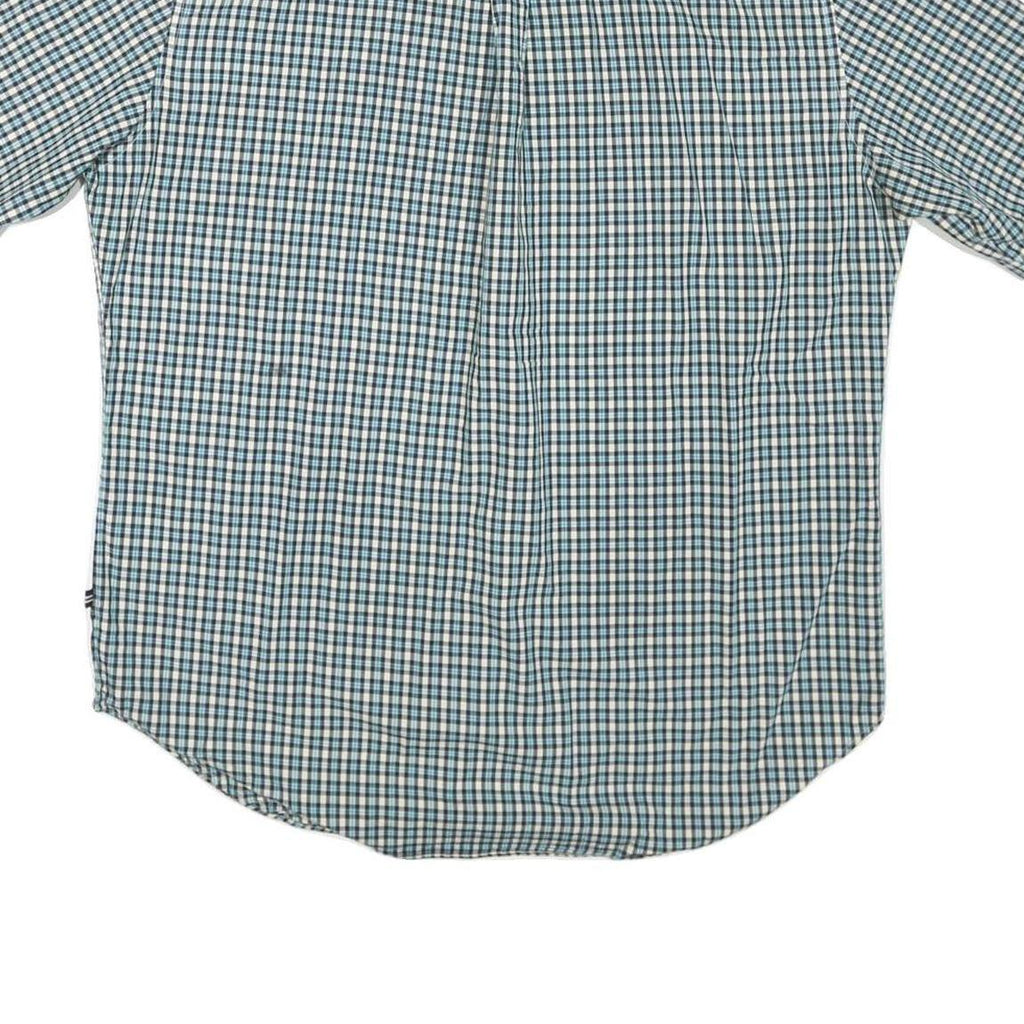 NAUTICA Mens Blue & Cream Check Shirt L Button Down Short Sleeve Cotton Blend