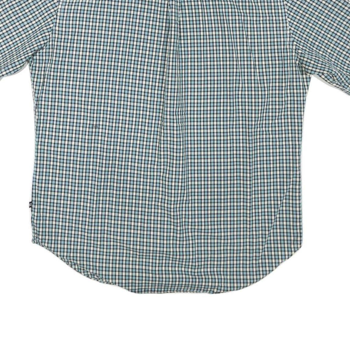 NAUTICA Mens Blue & Cream Check Shirt L Button Down Short Sleeve Cotton Blend