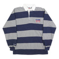 BARBARIAN Mens Grey & Navy Blue Rugby Stripe Long Sleeve Polo Shirt L Cotton