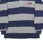 BARBARIAN Mens Grey & Navy Blue Rugby Stripe Long Sleeve Polo Shirt L Cotton