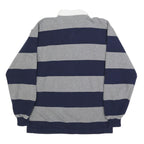 BARBARIAN Mens Grey & Navy Blue Rugby Stripe Long Sleeve Polo Shirt L Cotton