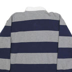 BARBARIAN Mens Grey & Navy Blue Rugby Stripe Long Sleeve Polo Shirt L Cotton