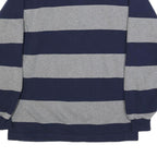 BARBARIAN Mens Grey & Navy Blue Rugby Stripe Long Sleeve Polo Shirt L Cotton