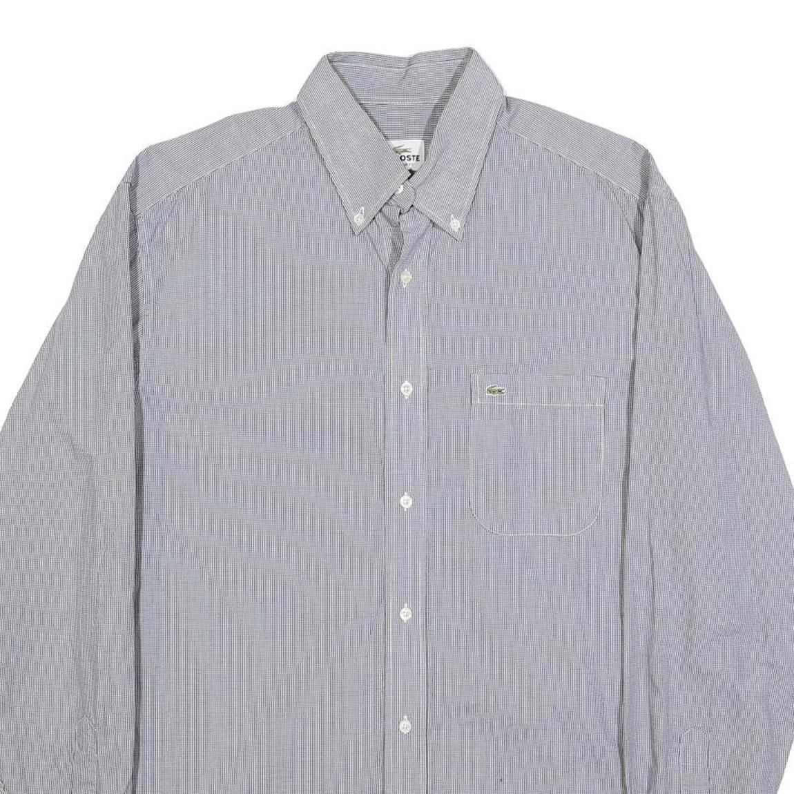 LACOSTE Mens Blue Pattern Shirt L Cotton Classic Button-Down Long Sleeve