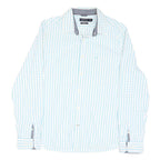NAUTICA Mens White & Blue Checked Slim Fit Shirt L Cotton Blend Casual Smart