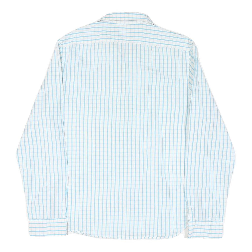 NAUTICA Mens White & Blue Checked Slim Fit Shirt L Cotton Blend Casual Smart