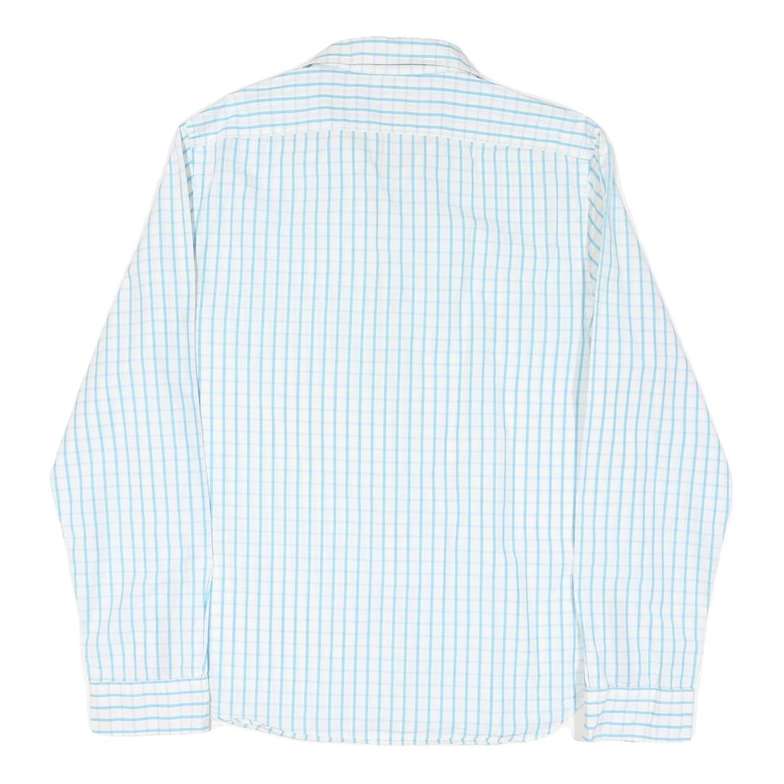 NAUTICA Mens White & Blue Checked Slim Fit Shirt L Cotton Blend Casual Smart