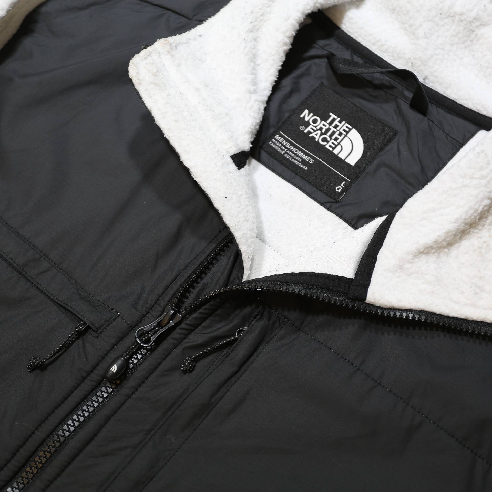 THE NORTH FACE Mens Black & White Outdoor Jacket L Polyester Zip Fleece