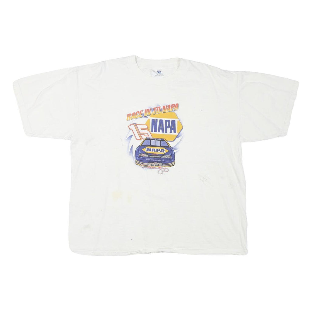 GILDAN Mens White Race Into Napa Graphic T-Shirt XL Short Sleeve Crew Neck