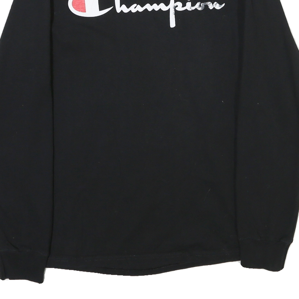 CHAMPION Mens Black Graphic Long Sleeve T-Shirt S Crew Neck Cotton Jersey